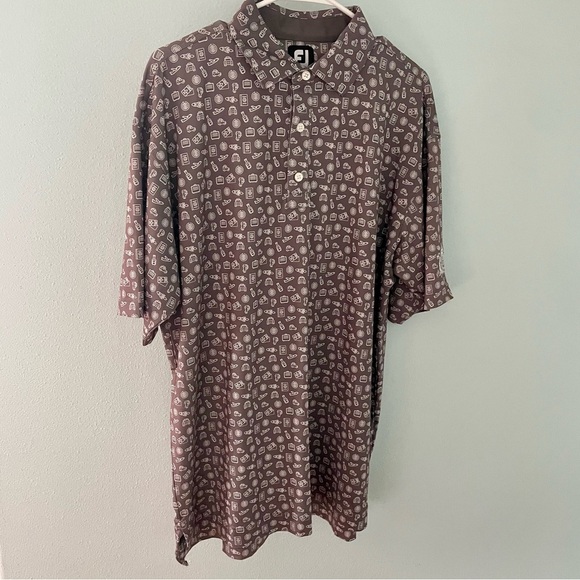 FootJoy Lisle Travel Print Collar Golf Polo grey white size extra large - Picture 2 of 10